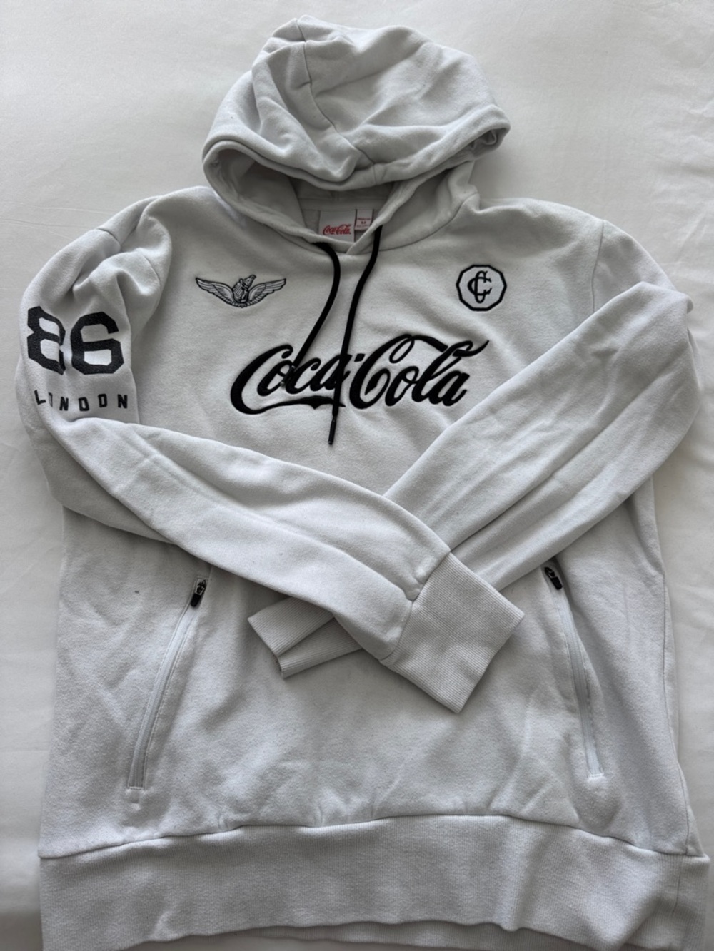 Coca Cola White Hoodie with Black Logo and Accents